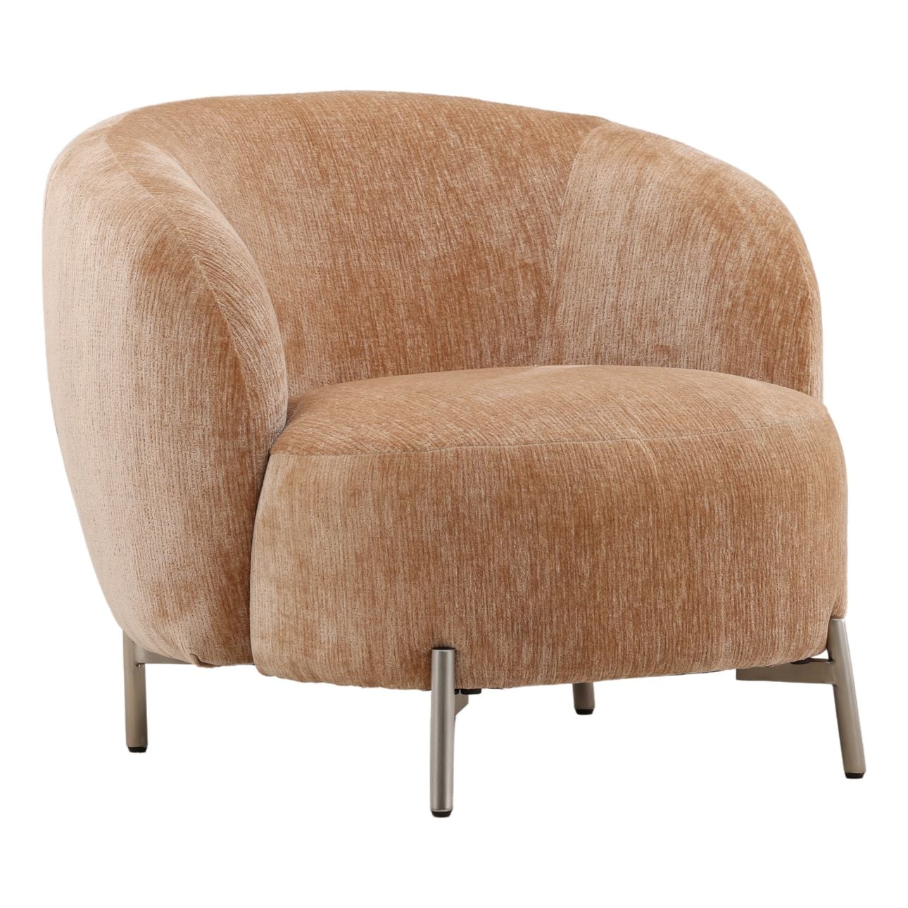 Rose and Antique Metal Chenille Fabric and Steel Legs Chair 33.5 in Wide