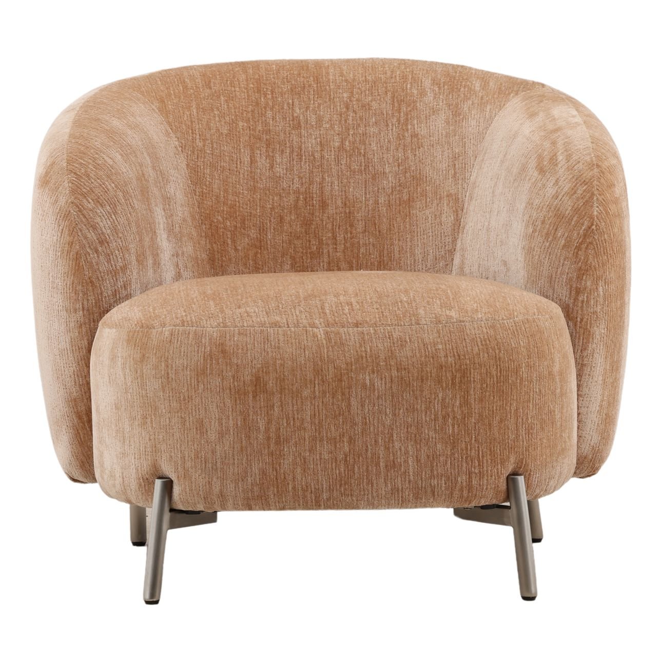 Rose and Antique Metal Chenille Fabric and Steel Legs Chair 33.5 in Wide