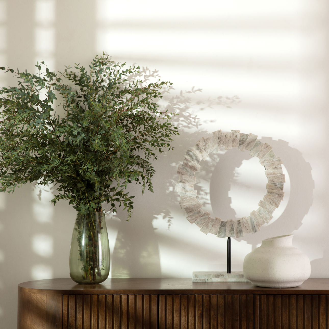 White Stoneware Vase 10 in Wide