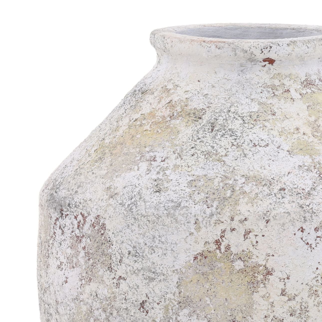 White Distressed Terracotta Vase 12 in Wide