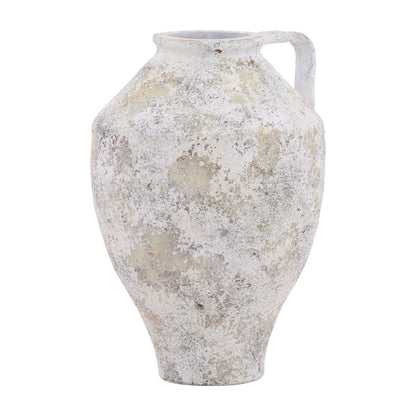White Distressed Terracotta Vase 12 in Wide