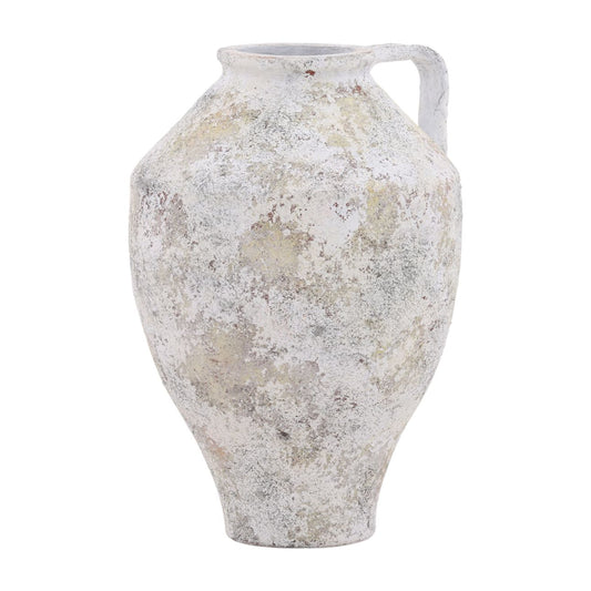 White Distressed Terracotta Vase 12 in Wide