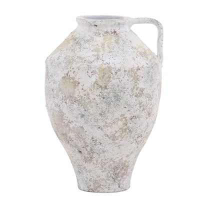 White Distressed Terracotta Vase 12 in Wide