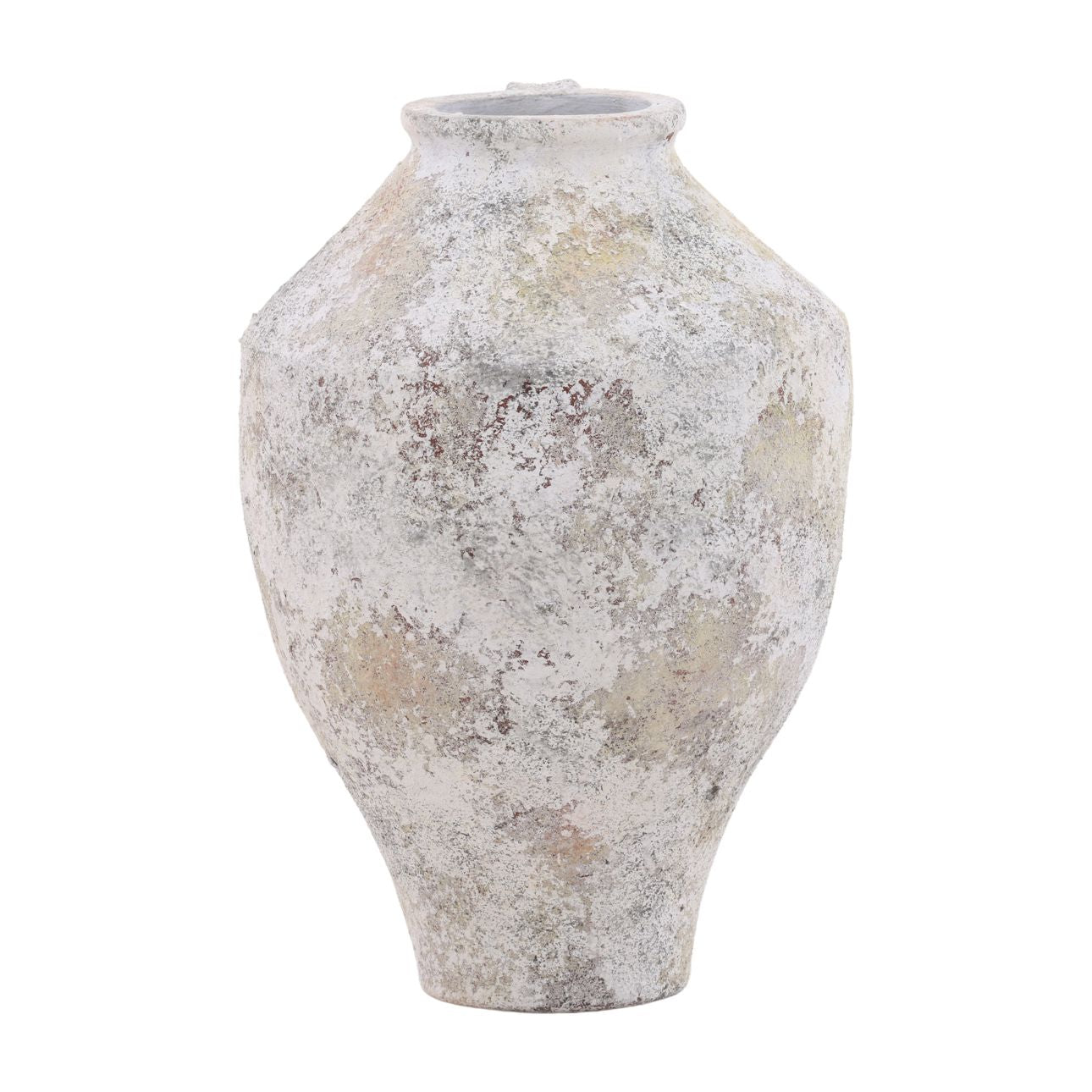 White Distressed Terracotta Vase 12 in Wide