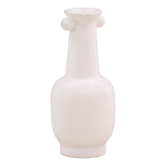 White Terracotta Vase 10 in Wide