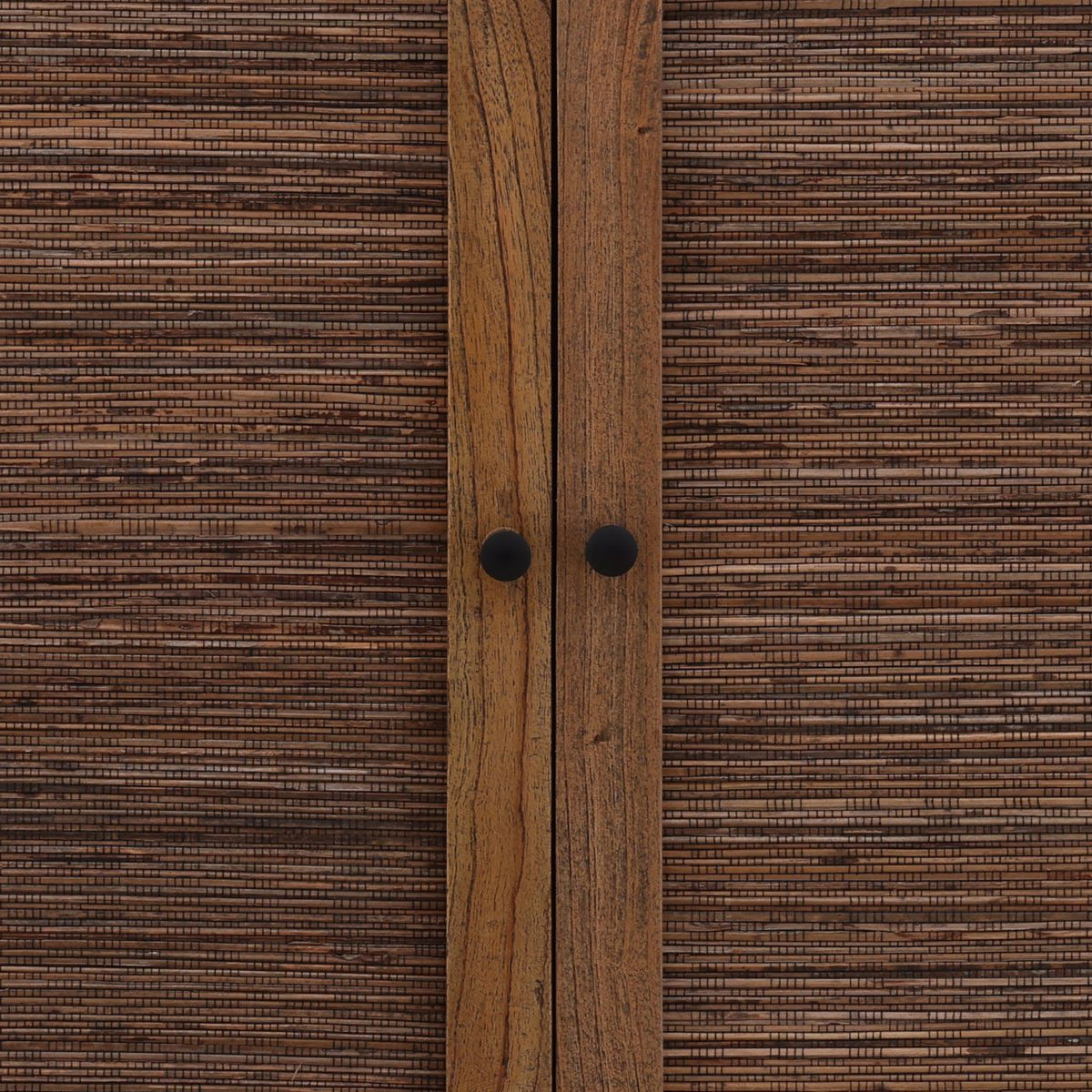 Refined Mindi Wood and Coconut Leaf Rattan Cabinet