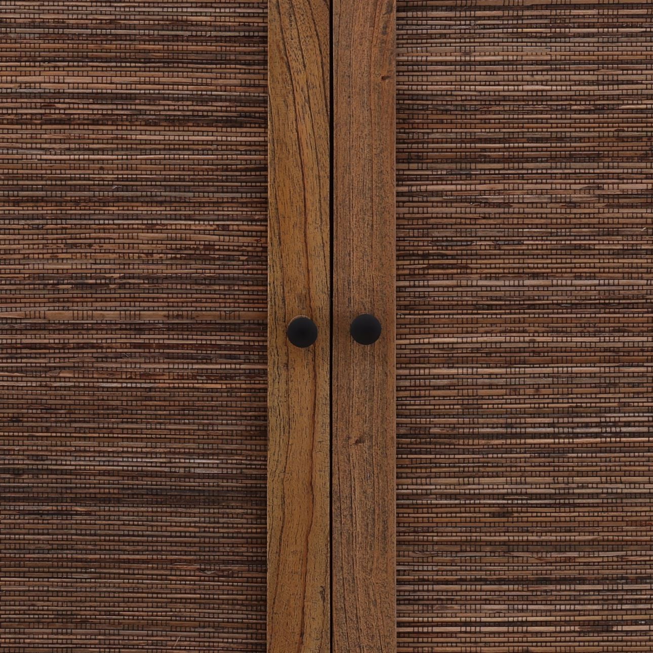 Brown Mindi Wood and Coconut Leaf Rattan Sideboard 41.5 in Wide