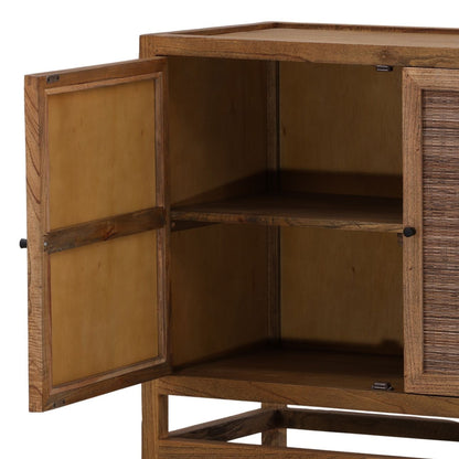 Brown Mindi Wood and Coconut Leaf Rattan Sideboard 41.5 in Wide