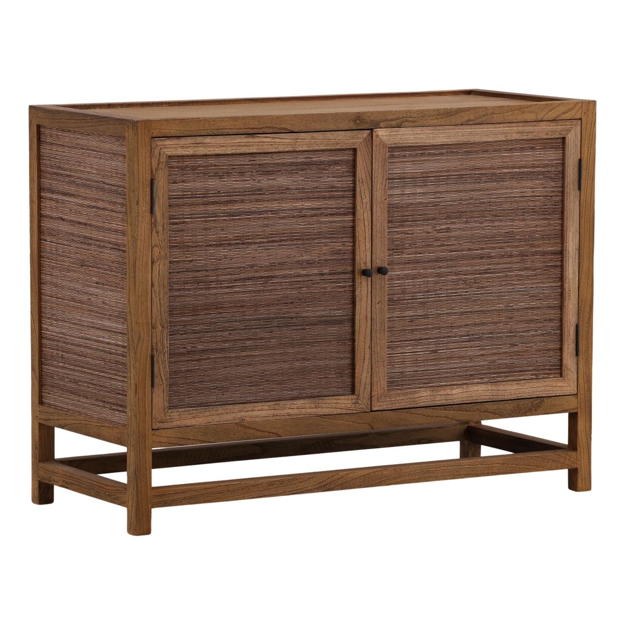 Brown Mindi Wood and Coconut Leaf Rattan Sideboard 41.5 in Wide