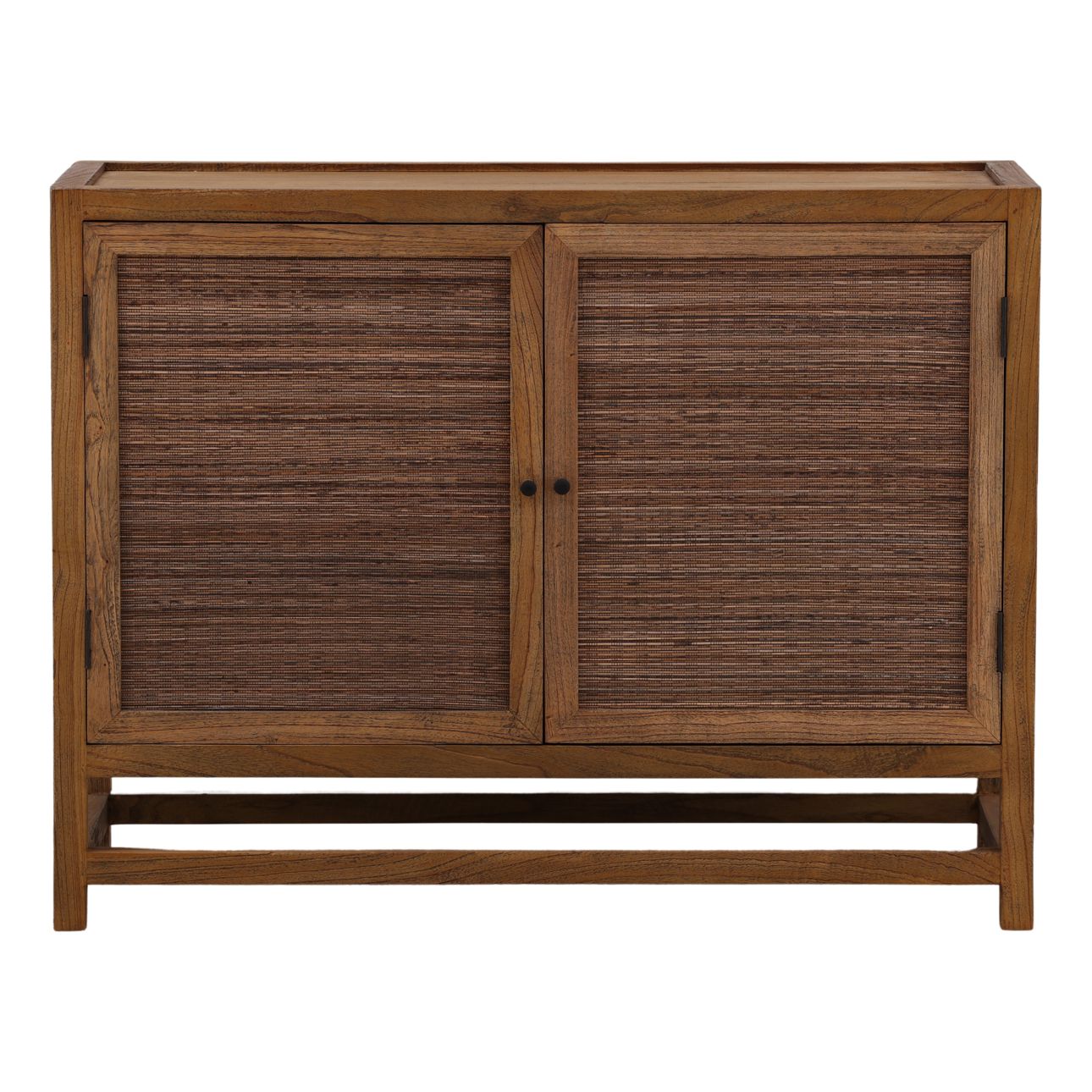 Brown Mindi Wood and Coconut Leaf Rattan Sideboard 41.5 in Wide