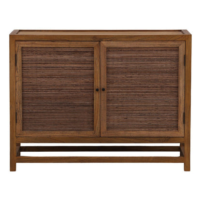 Brown Mindi Wood and Coconut Leaf Rattan Sideboard 41.5 in Wide