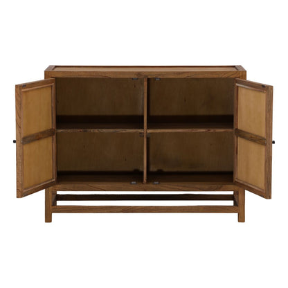 Refined Mindi Wood and Coconut Leaf Rattan Cabinet