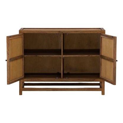 Brown Mindi Wood and Coconut Leaf Rattan Sideboard 41.5 in Wide