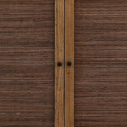 Refined Mindi Wood and Coconut Leaf Rattan Cabinet