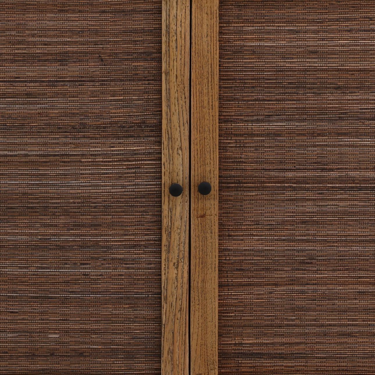 Brown Mindi Wood and Coconut Leaf Rattan Sideboard 41.5 in Wide