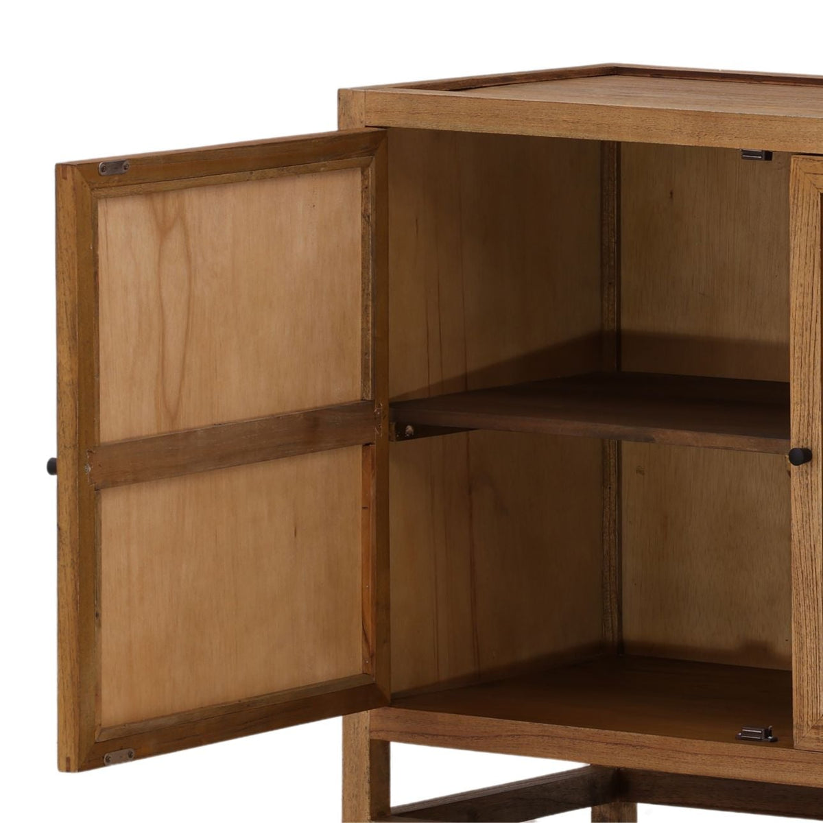 Refined Mindi Wood and Coconut Leaf Rattan Cabinet
