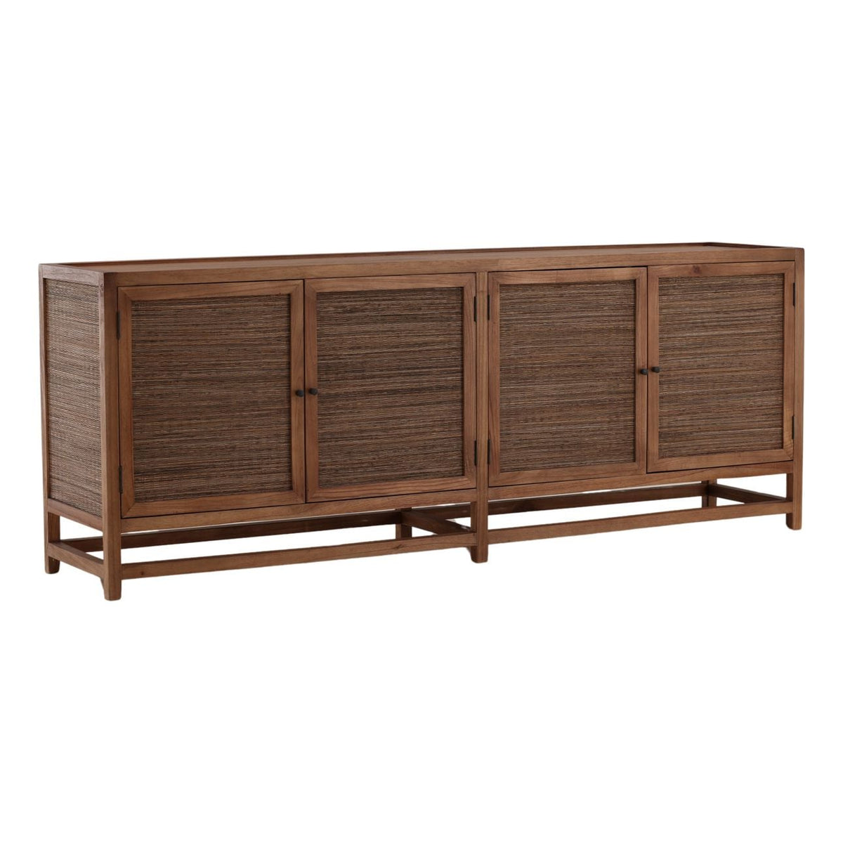 Refined Mindi Wood and Coconut Leaf Rattan Cabinet