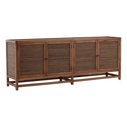 Brown Mindi Wood and Coconut Leaf Rattan Sideboard 41.5 in Wide