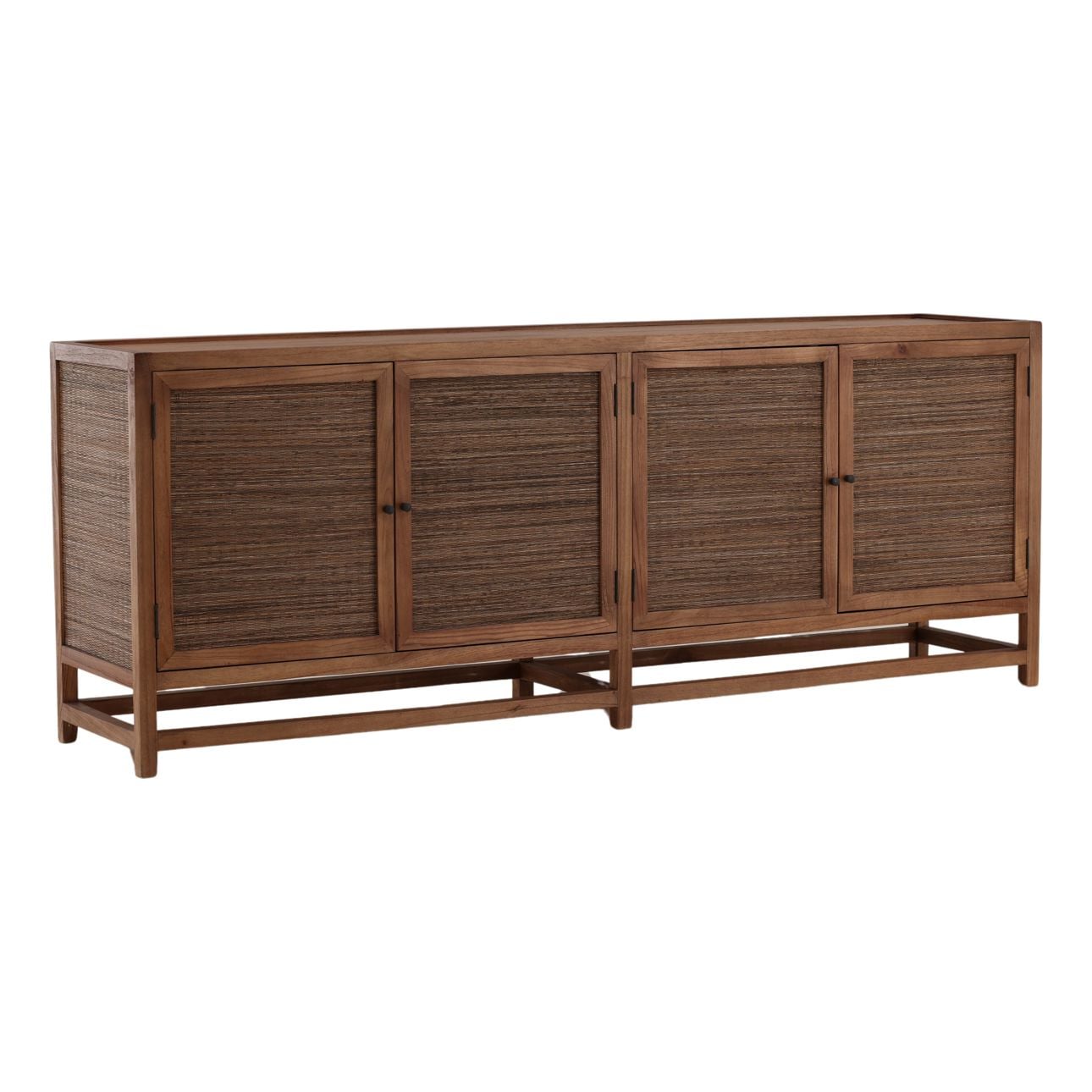 Brown Mindi Wood and Coconut Leaf Rattan Sideboard 41.5 in Wide