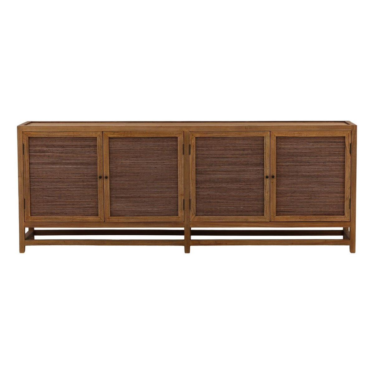 Refined Mindi Wood and Coconut Leaf Rattan Cabinet