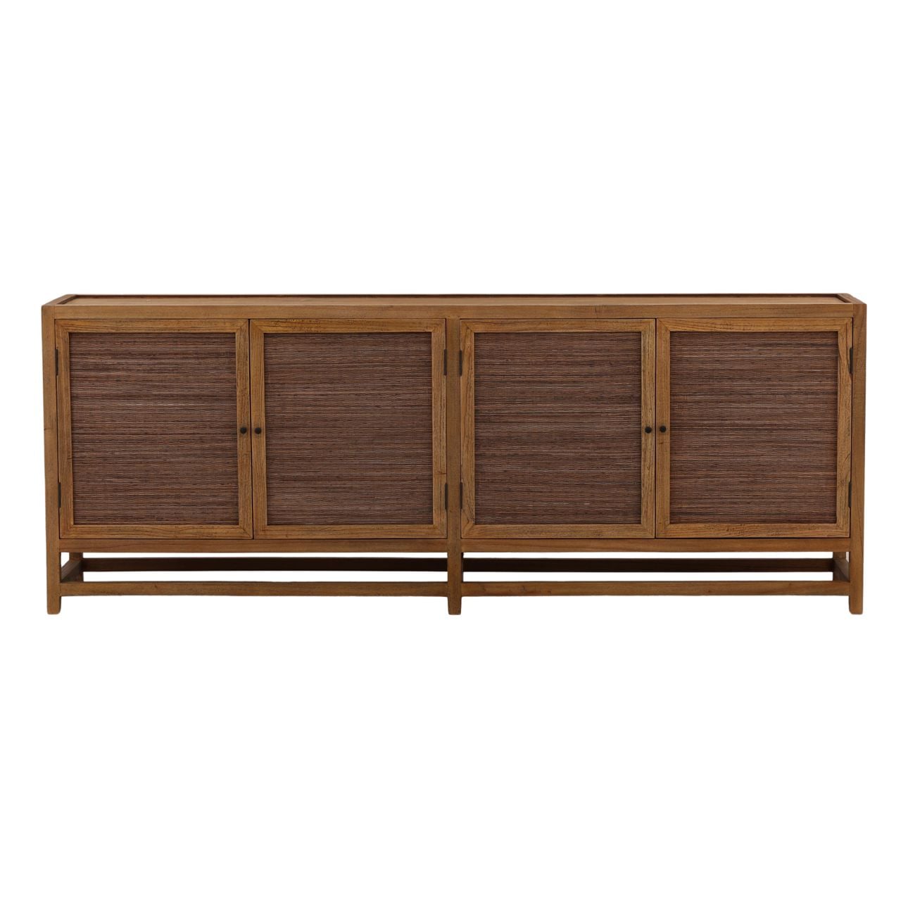 Brown Mindi Wood and Coconut Leaf Rattan Sideboard 41.5 in Wide