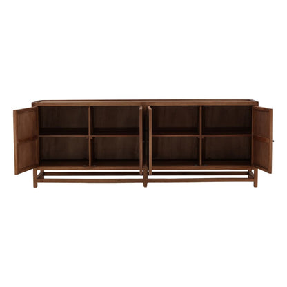 Brown Mindi Wood and Coconut Leaf Rattan Sideboard 41.5 in Wide