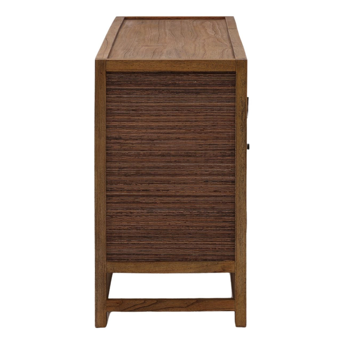 Refined Mindi Wood and Coconut Leaf Rattan Cabinet
