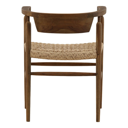 Brown and Natural Teak Wood and Rope Chair 22.5 in Wide