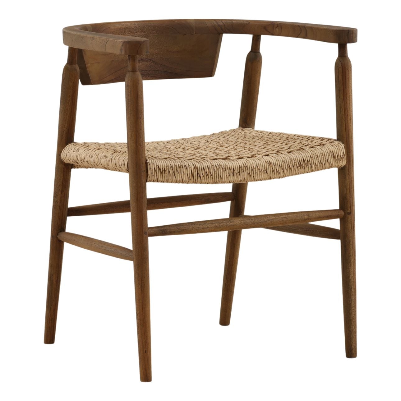 Brown and Natural Teak Wood and Rope Chair 22.5 in Wide