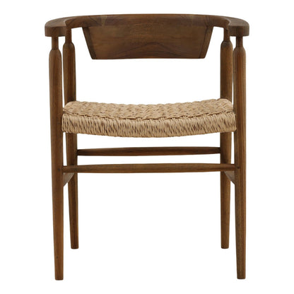 Brown and Natural Teak Wood and Rope Chair 22.5 in Wide
