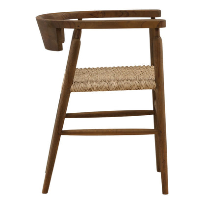 Brown and Natural Teak Wood and Rope Chair 22.5 in Wide