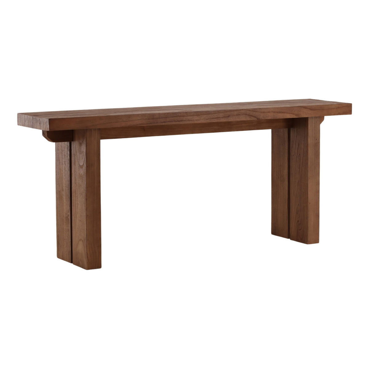 Rencroft 71-inch Mindi wood console table in brown finish — front view