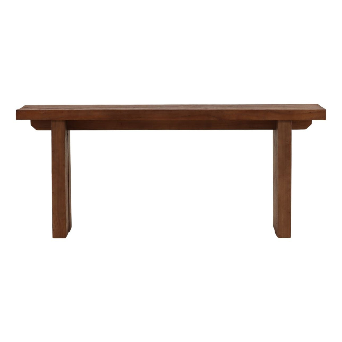 Rencroft console table surface detail showing warm brown Mindi wood grain