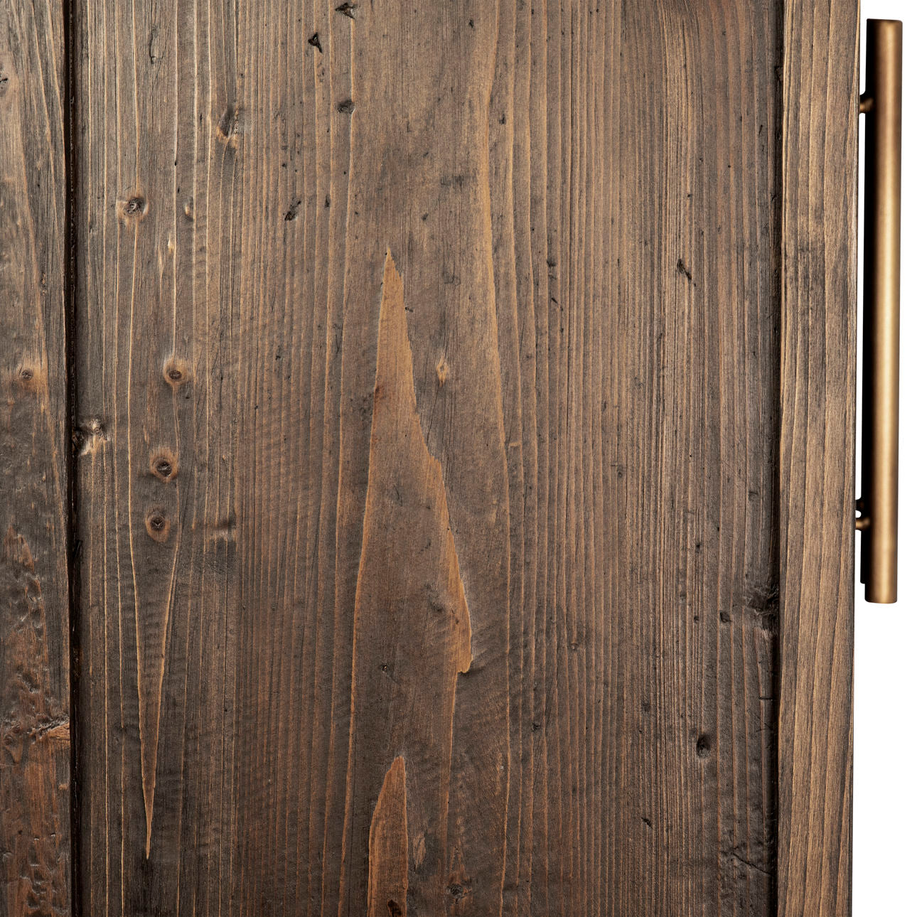 Dark Brown Stained and Sealed Finish Reclaimed Pine Wood and Glass Panel Doors Cabinet 43 in Wide