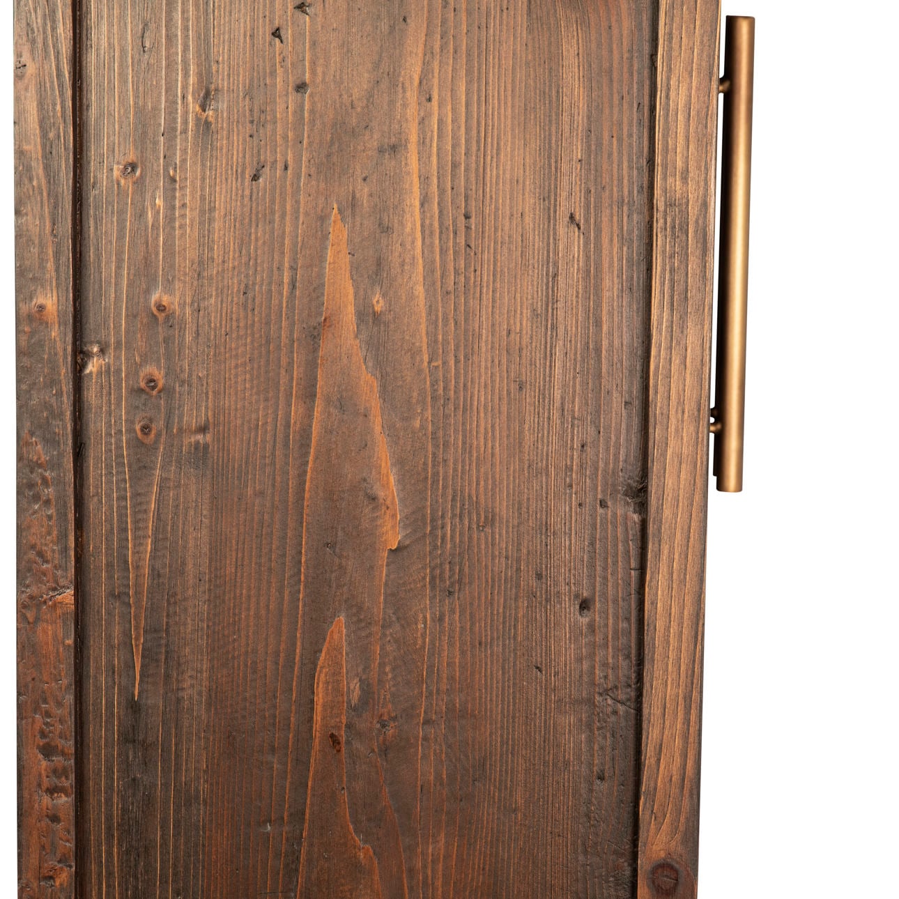 Dark Brown Stained and Sealed Finish Reclaimed Pine Wood and Glass Panel Doors Cabinet 43 in Wide