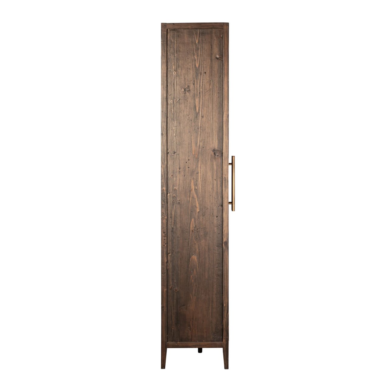 Dark Brown Stained and Sealed Finish Reclaimed Pine Wood and Glass Panel Doors Cabinet 43 in Wide