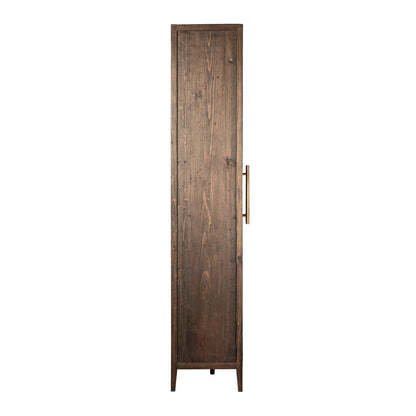 Dark Brown Stained and Sealed Finish Reclaimed Pine Wood and Glass Panel Doors Cabinet 43 in Wide