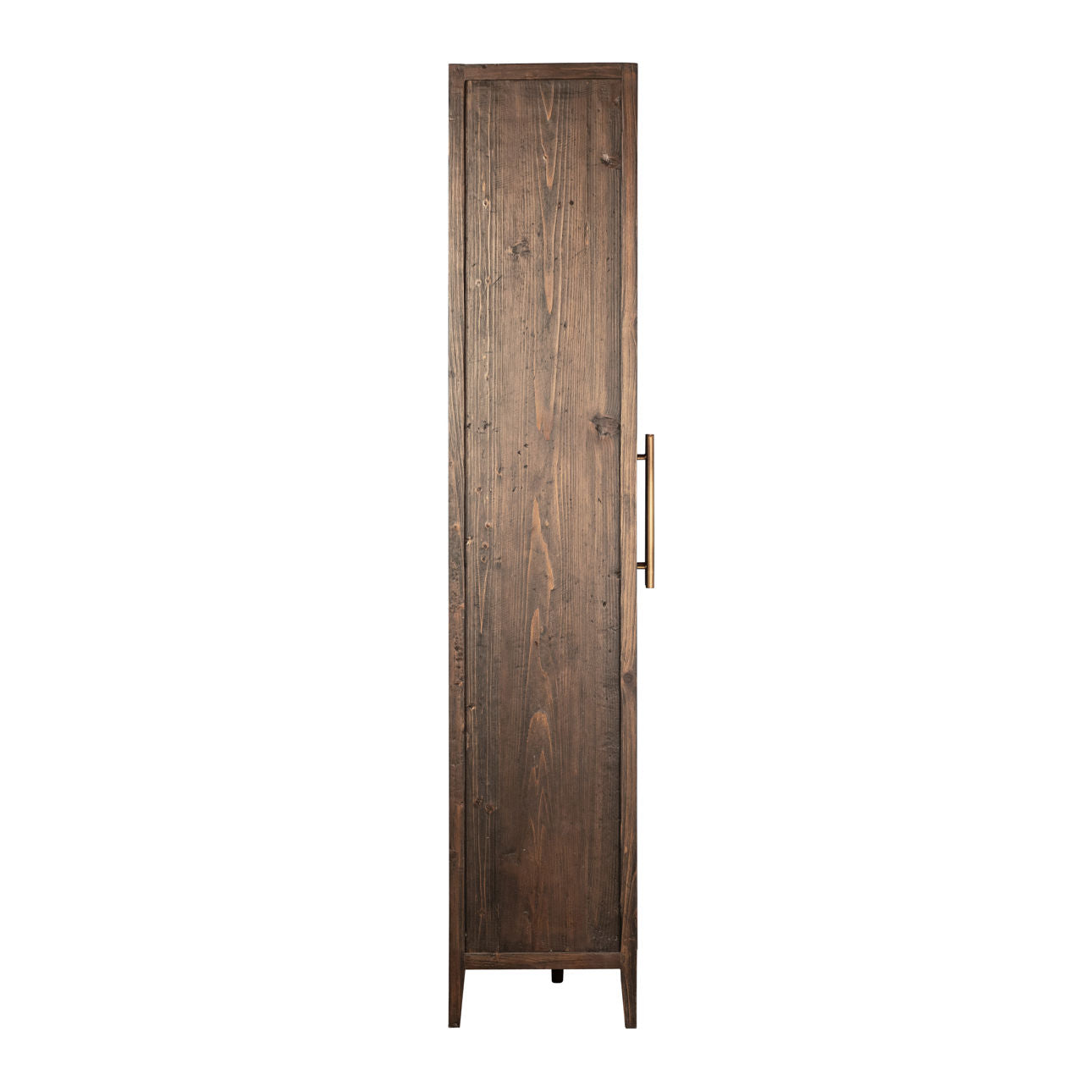 Dark Brown Stained and Sealed Finish Reclaimed Pine Wood and Glass Panel Doors Cabinet 43 in Wide