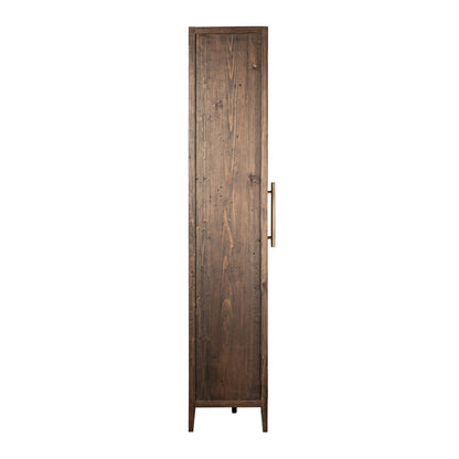 Dark Brown Stained and Sealed Finish Reclaimed Pine Wood and Glass Panel Doors Cabinet 43 in Wide