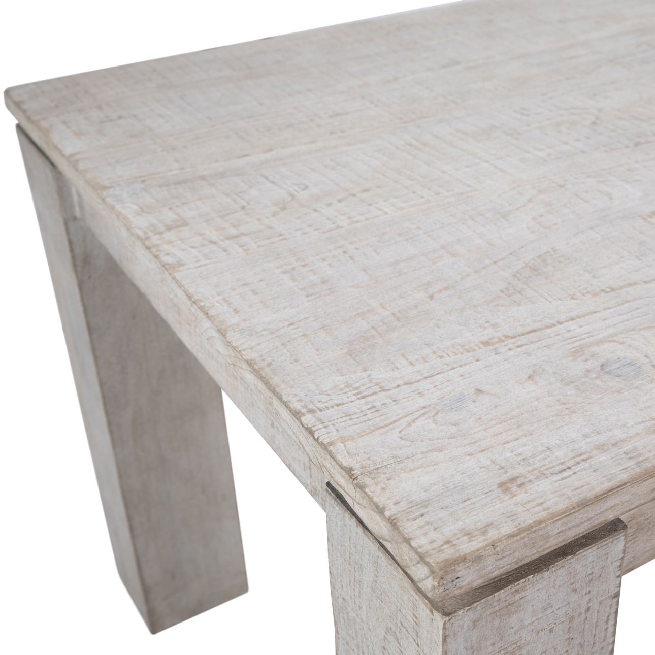 Whitewash Sealed Finish Reclaimed Pine Wood Table 86 in Wide