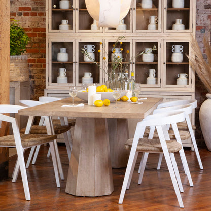 Light Warm Wash Finish Reclaimed Pine Wood Table 96 in Wide