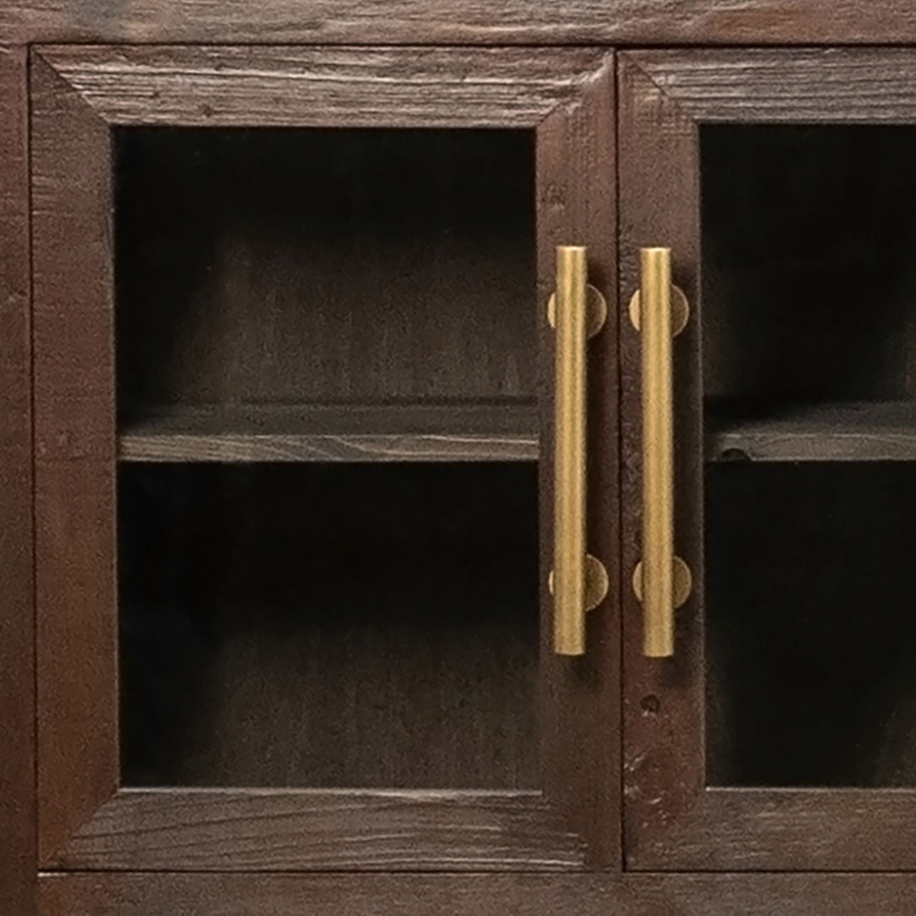 Dark Brown Sealed Finish Reclaimed Pine Wood with Glass Sideboard 108 in Wide