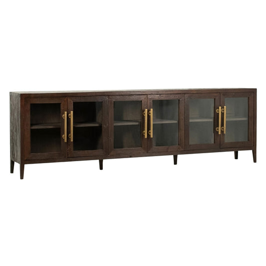 Dark Brown Sealed Finish Reclaimed Pine Wood with Glass Sideboard 108 in Wide