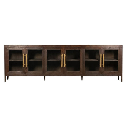 Dark Brown Sealed Finish Reclaimed Pine Wood with Glass Sideboard 108 in Wide