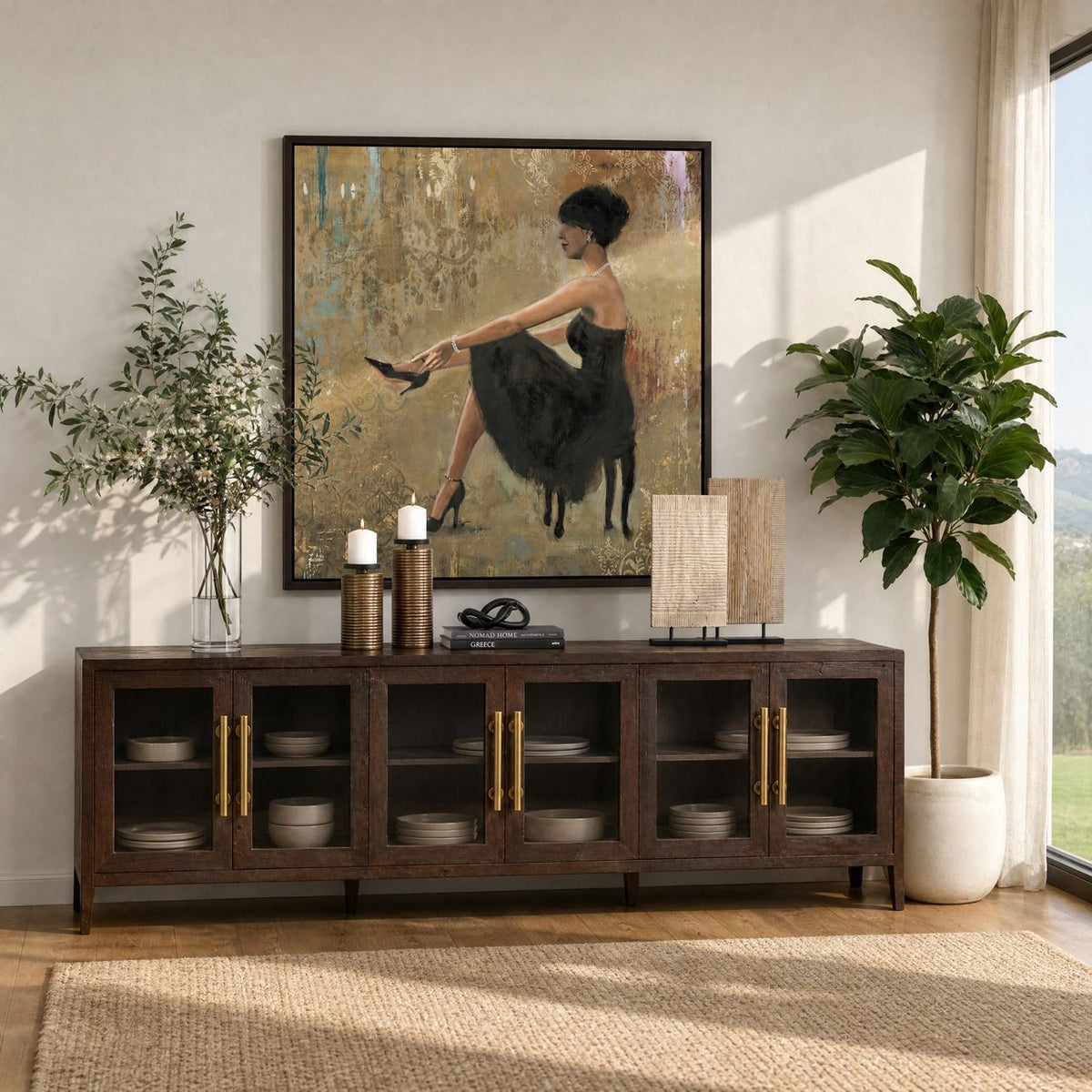 Artisan Reclaimed Pine Wood with Glass Cabinet