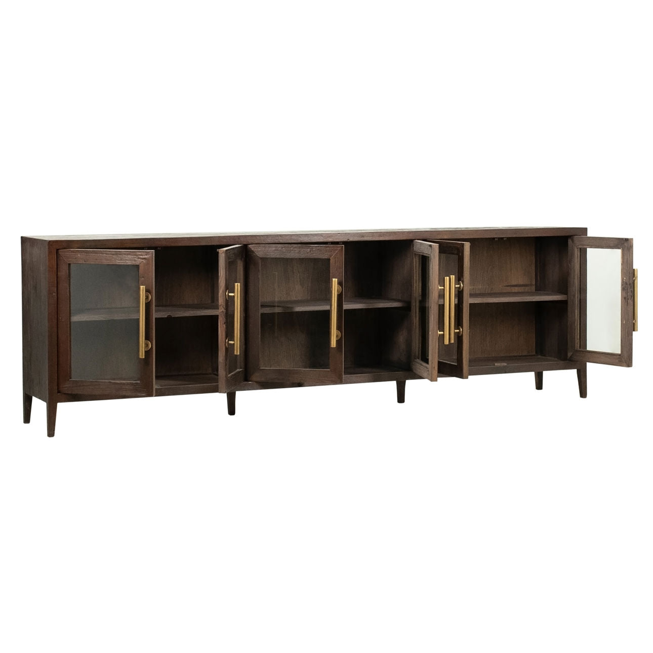 Dark Brown Sealed Finish Reclaimed Pine Wood with Glass Sideboard 108 in Wide