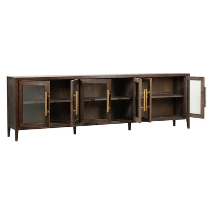 Dark Brown Sealed Finish Reclaimed Pine Wood with Glass Sideboard 108 in Wide
