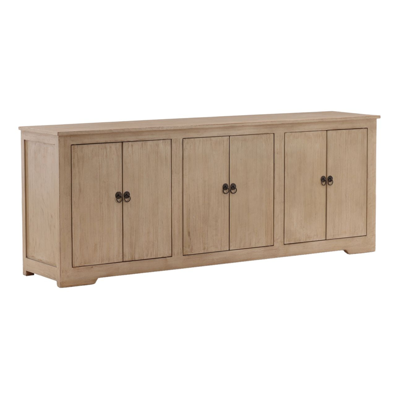 Light Warm Wash Sealed Finish Reclaimed Pine Wood Sideboard 109.5 in Wide
