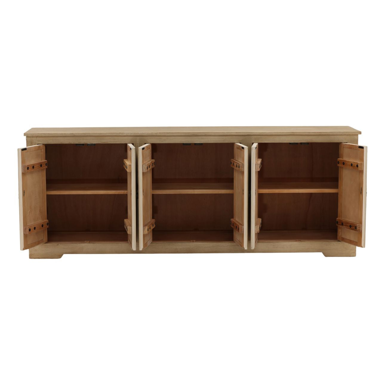 Light Warm Wash Sealed Finish Reclaimed Pine Wood Sideboard 109.5 in Wide