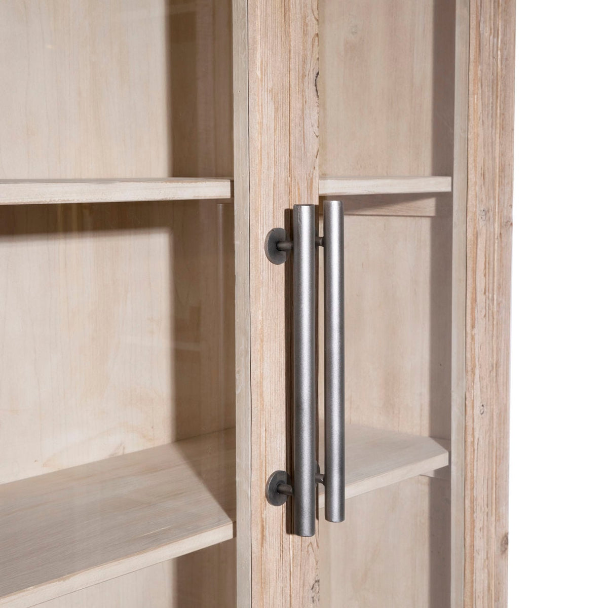 Artisan Reclaimed Pine Wood and Glass Panel Doors Cabinet